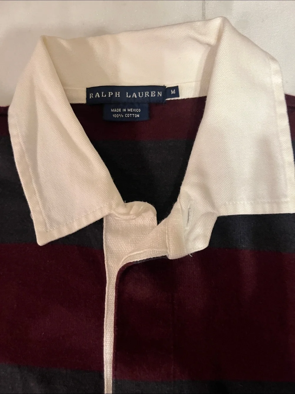 Ralph Lauren Kids Burgundy and Charcoal Striped Rugby Polo with Cream Collar